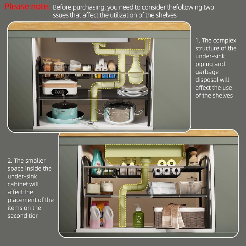 NETEL Under Sink Organizers and Storage, 2 Tier Expandable Under Cabinet Organizer Shelf with 4 Baskets and 4 Panels, Expandable Shelf for Cupboard, Kitchen, Bathroom, Shoe Storage Rack - Image 4